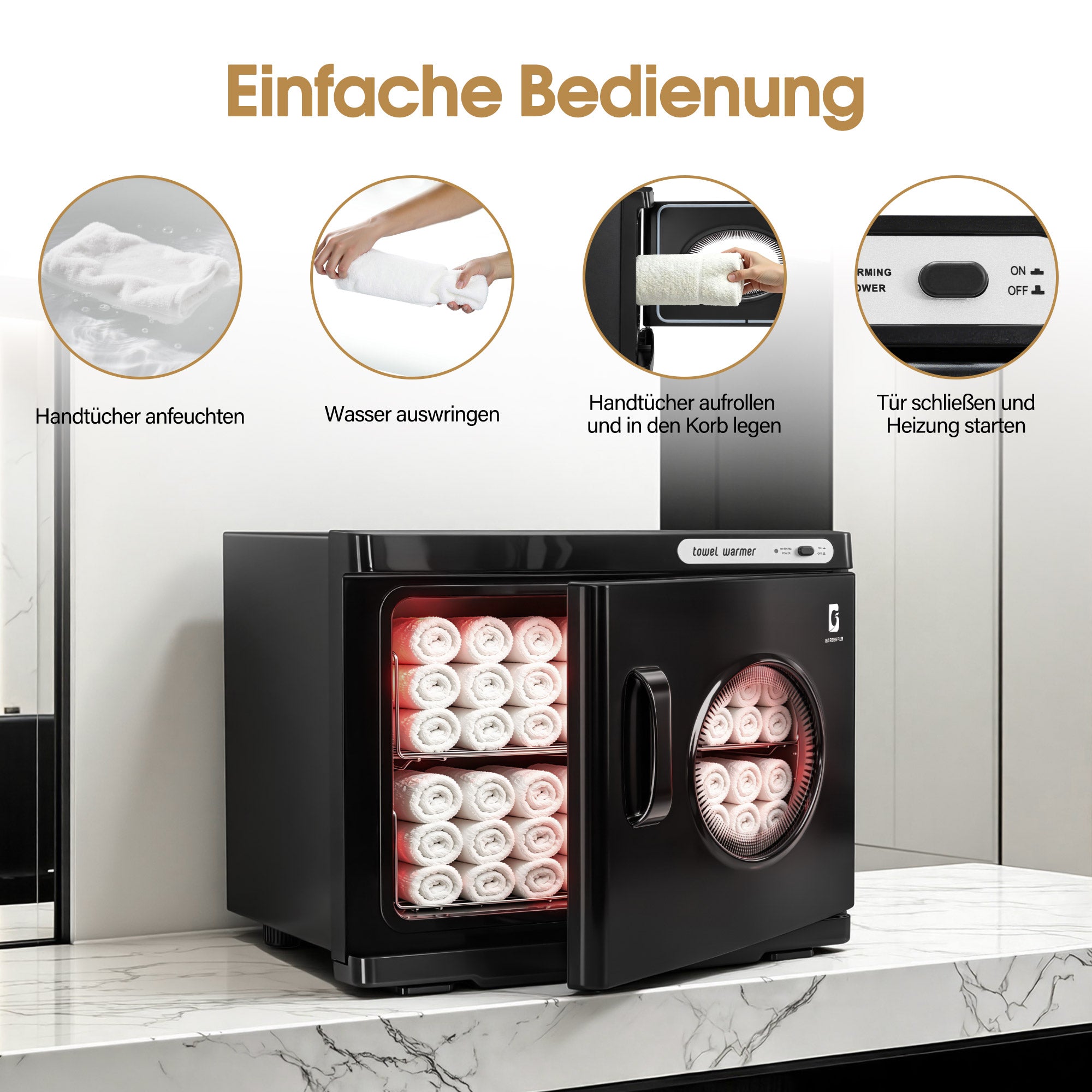 BarberPub 24L Handtuchwärmer Handtuchheizschrank 40–48 Handtücher, Handtuchheizkörper Elektrisch, Heißhandtuchwärmer 360° Heizfunktion für Spa, Friseursalon & Kosmetikstudio, HW224