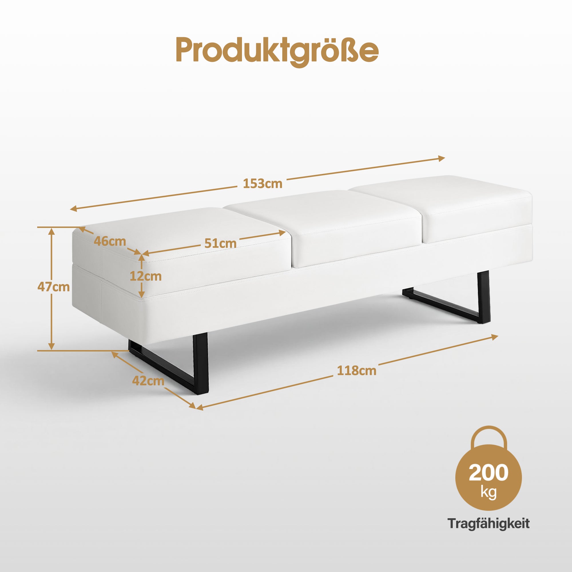 BarberPub 3-Sitzer Sitzbank für Friseursalon, Breite 153 cm, Wartebank Friseur, Polsterbank Schlafzimmer, Bettbank für Wohnzimmer, Schuhbank Flurbank, W513 (Kunstleder)