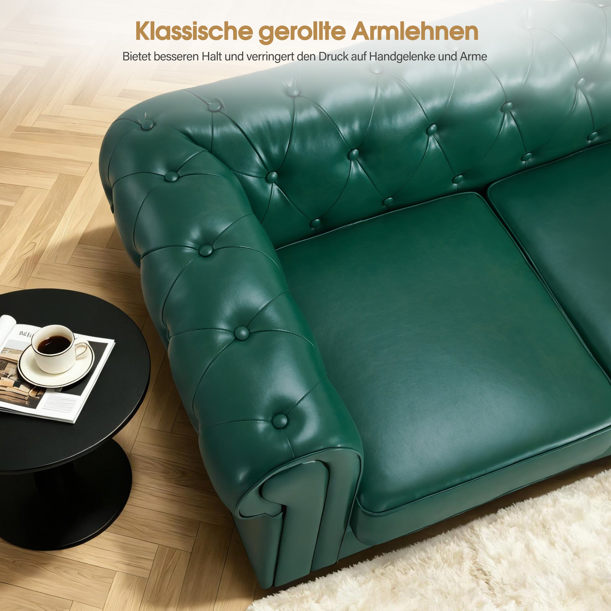 BarberPub Canapé Chesterfield 3 Places 208 cm, Banquette d'attente Vintage pour Salon de Coiffure, Banc avec Dossier et Accoudoirs Canapé 3 Places, Mobilier de Salon de Coiffure Classique W536