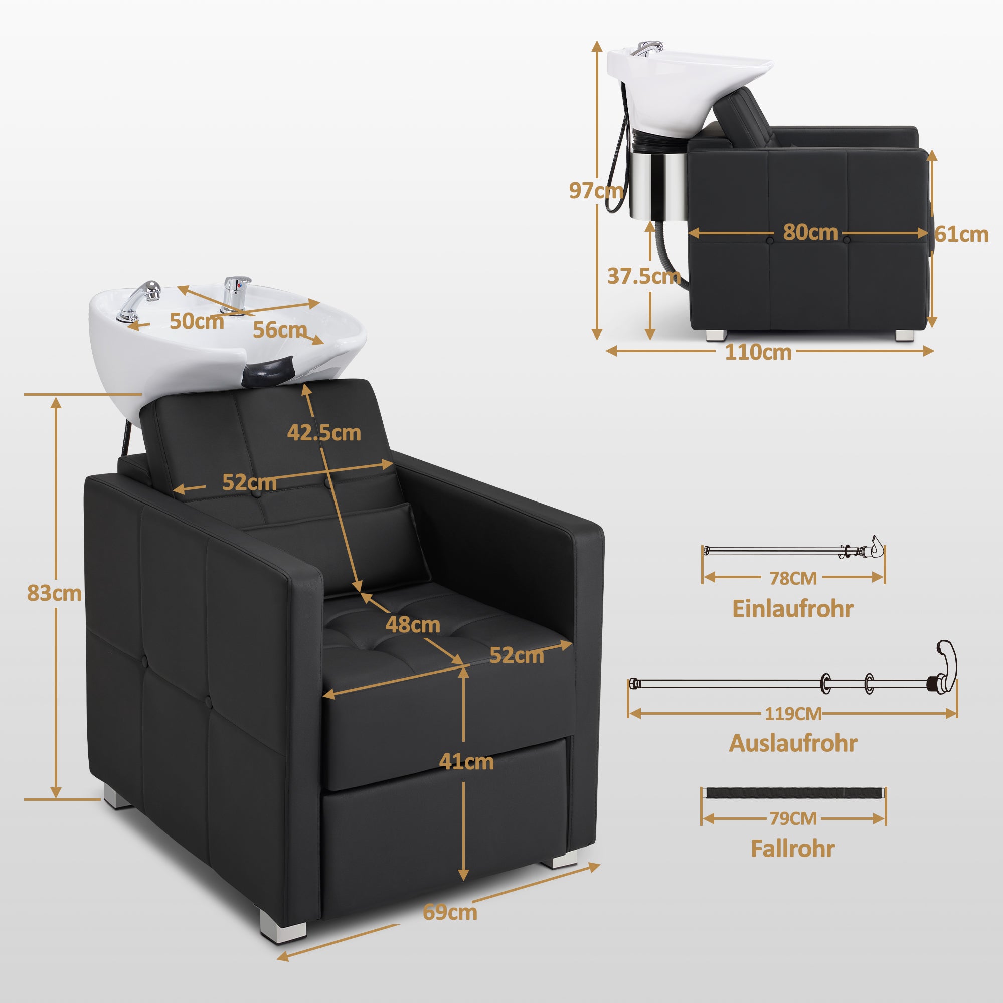 Barberpub hairdressing chair with washbasin, ceramic hairdressing washbasin, adjustable, backward wash chair, hairdressing wash chair for spa salon, hairdressing wash station 8010