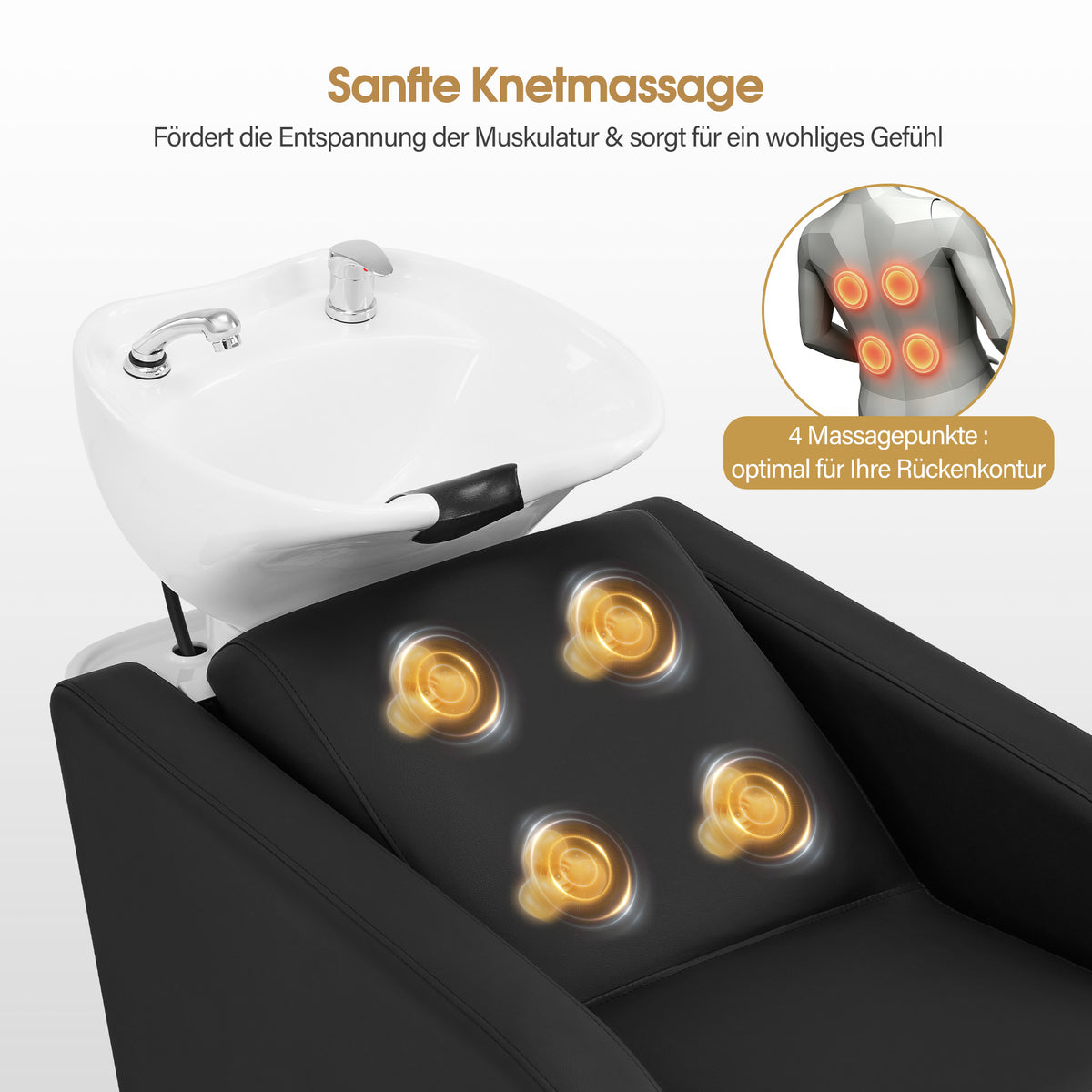 BarberPub Elektrische Friseurstuhl mit Waschbecken & Knetmassage, Elektrische Beinstütze, Friseurwaschbecken aus Keramik Verstellbar, Friseurwaschsessel für SPA Salon W8623