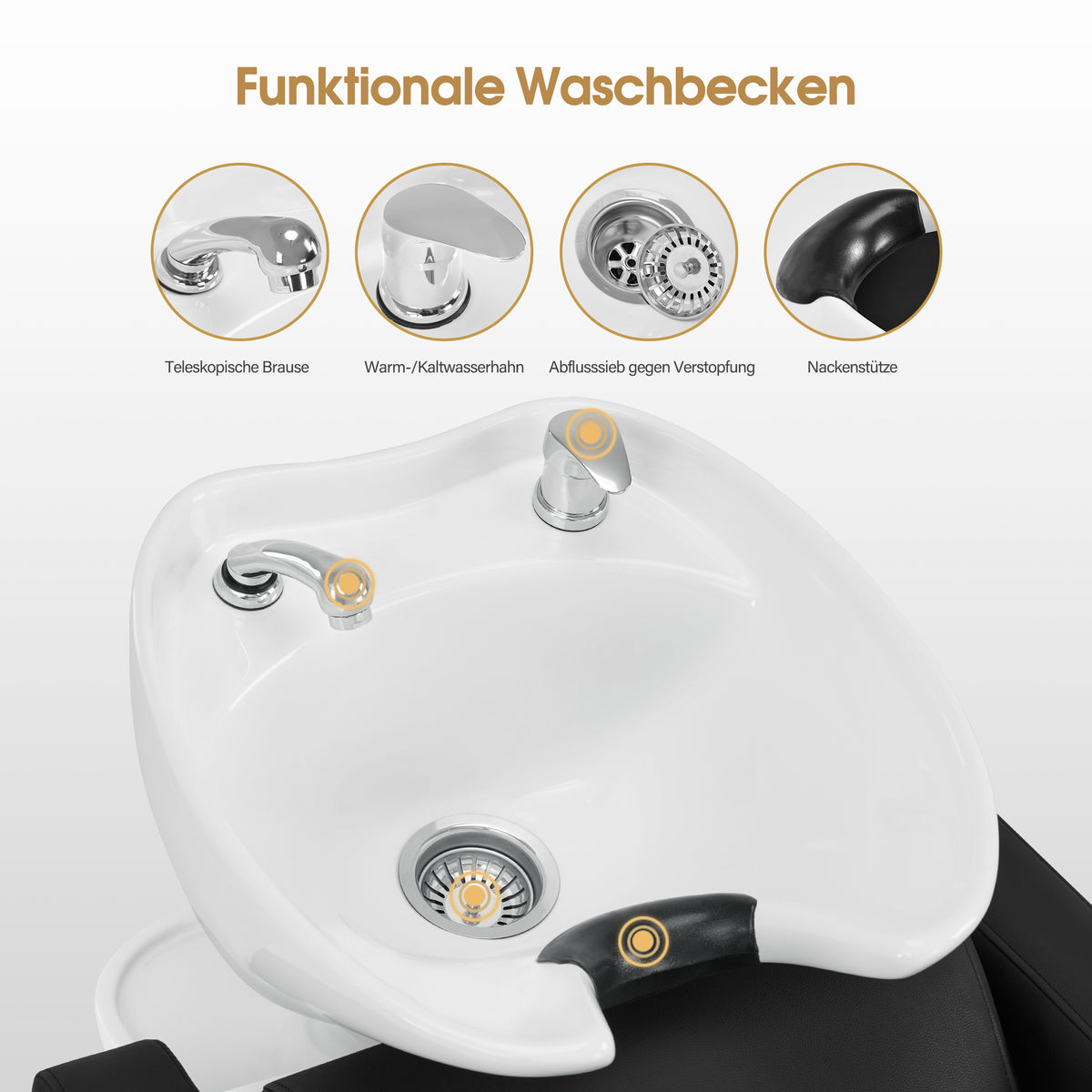 BarberPub Elektrische Friseurstuhl mit Waschbecken & Knetmassage, Elektrische Beinstütze, Friseurwaschbecken aus Keramik Verstellbar, Friseurwaschsessel für SPA Salon W8623