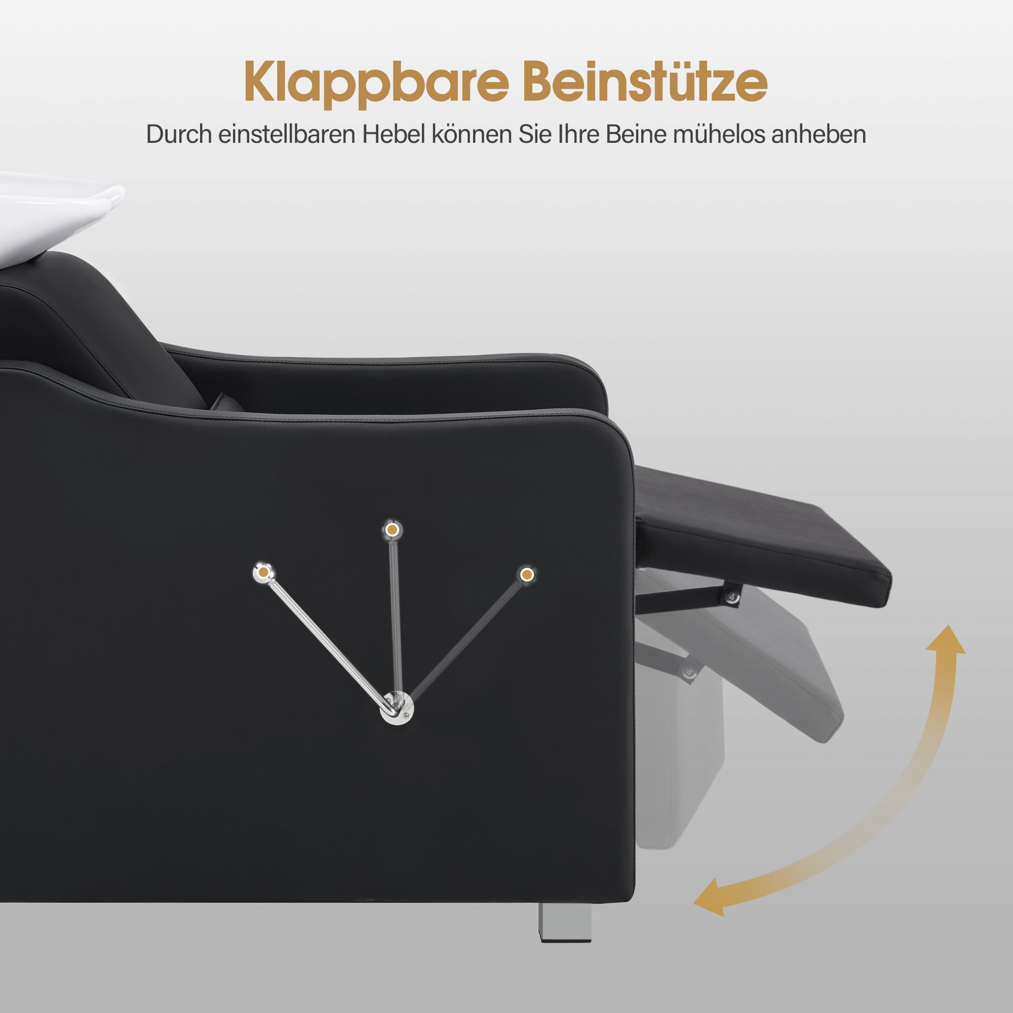 Fauteuil de barbier BarberPub avec lavabo intégré, repose-jambes pliable, lavabo en céramique réglable, poste de lavage pour salon de coiffure et spa, W8675