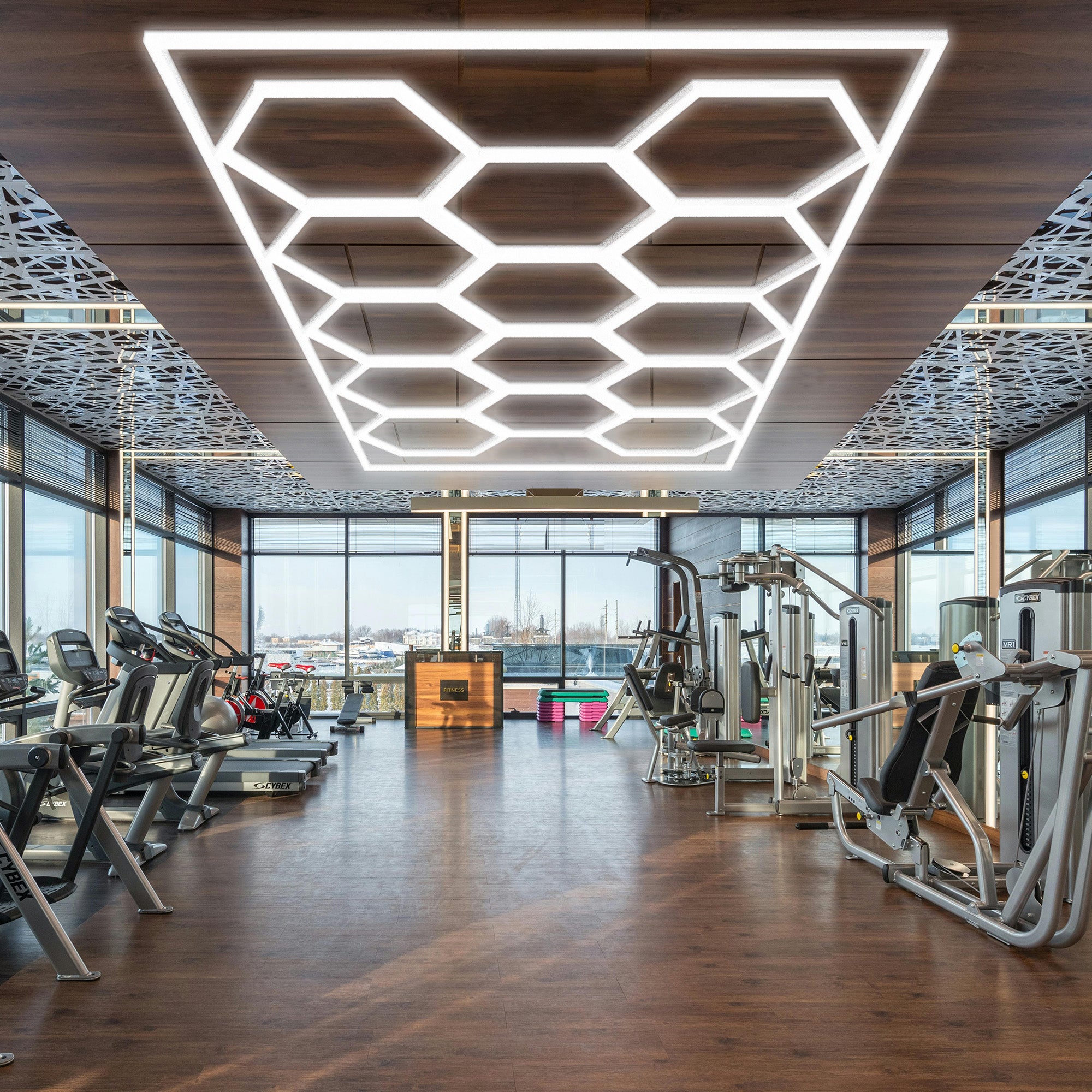 Éclairage LED hexagonal pour garage, 68 970 lm, 6 500 K, pour atelier, salon de coiffure, grille 14