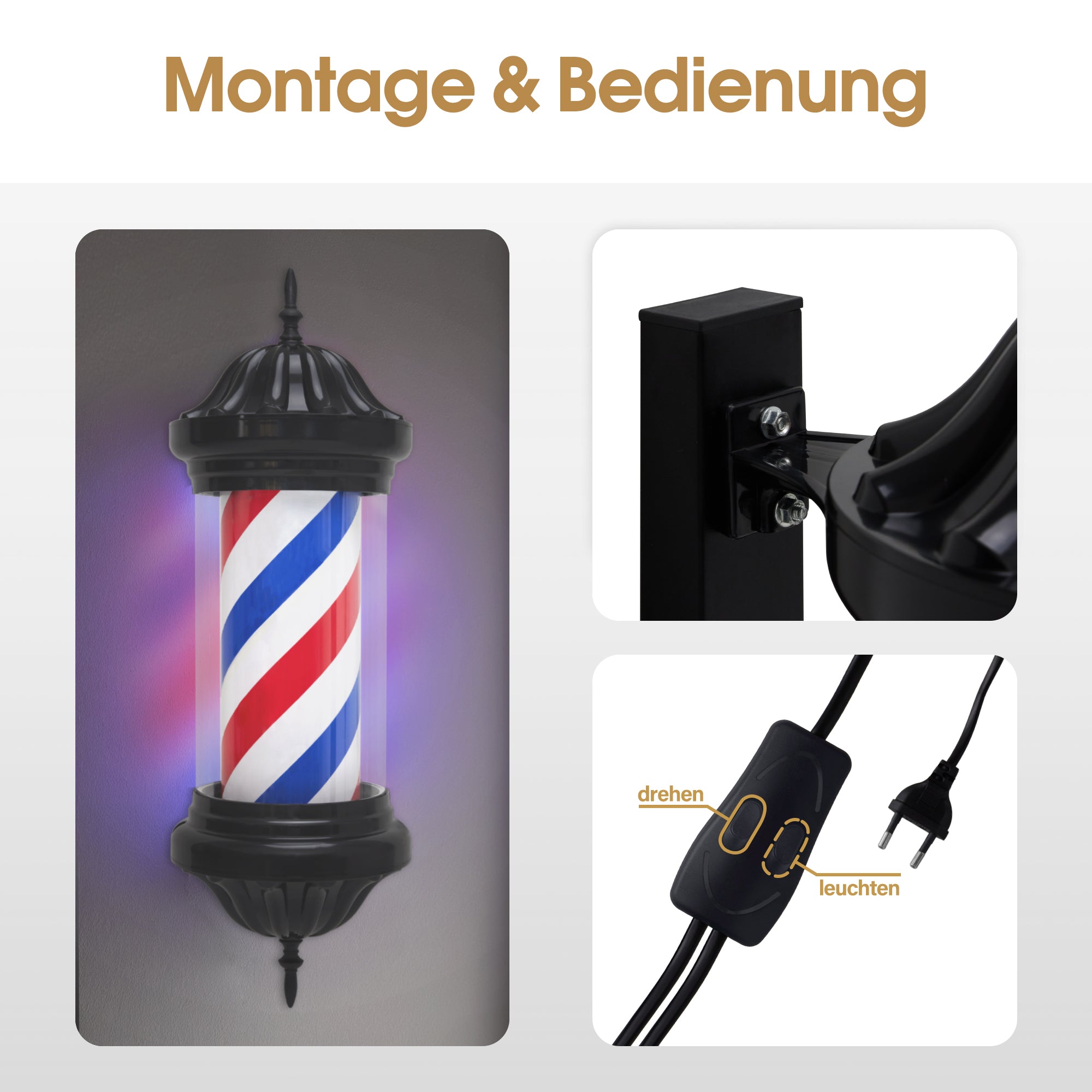 Poteau de barbier BarberPub, éclairage LED pour salon de coiffure, poteau rotatif de 70 cm, économie d'énergie, L054