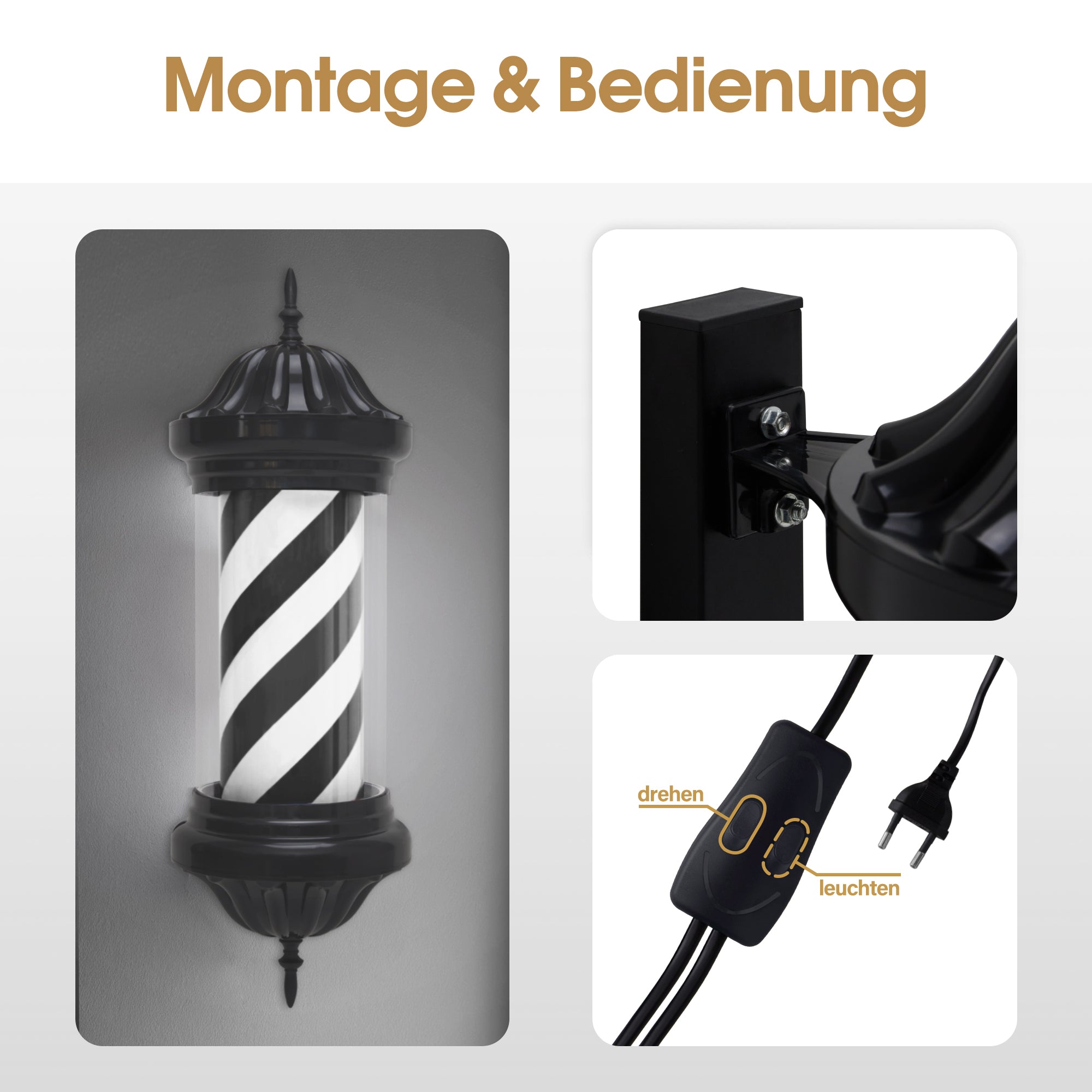 Poteau de barbier BarberPub, éclairage LED pour salon de coiffure, poteau rotatif de 70 cm, économie d'énergie, L054