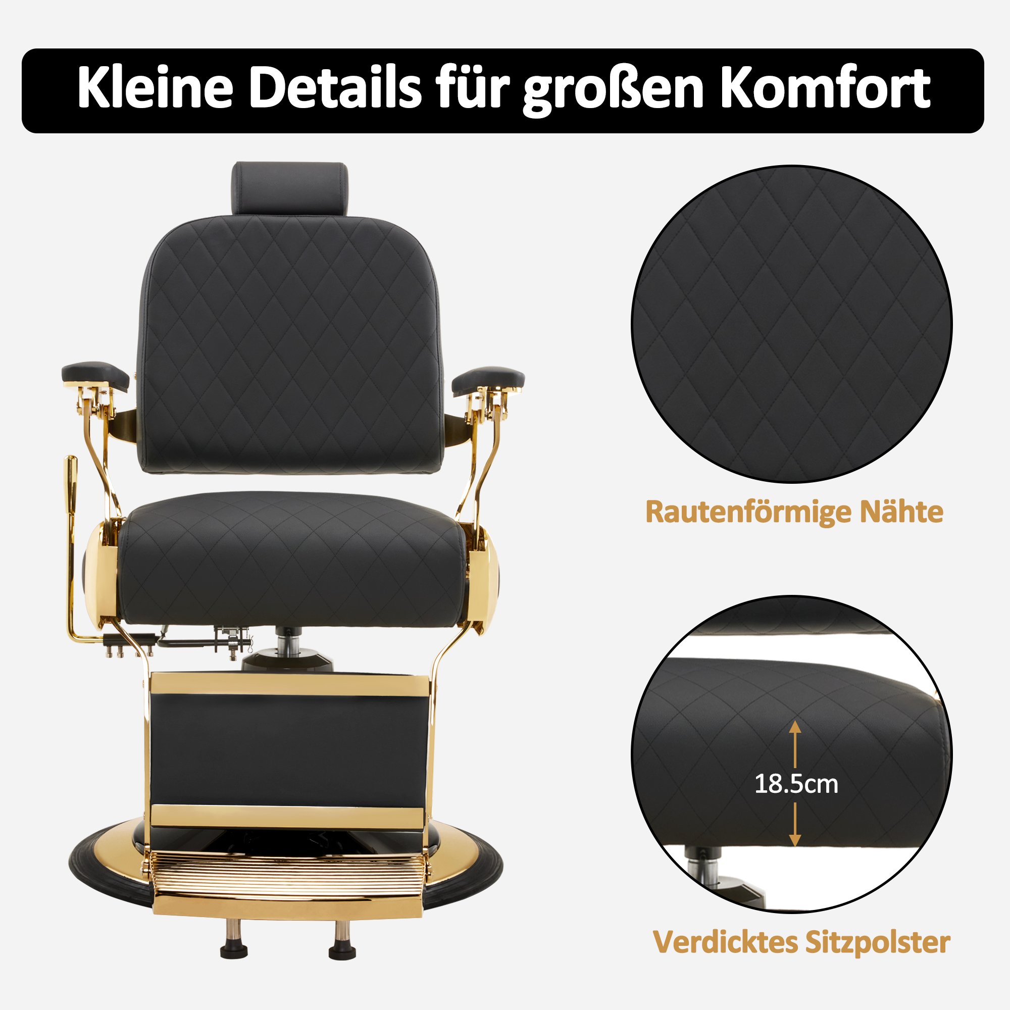 BarberPub Barber Chair with Tilting Headrest, Barber Equipment with Hydraulic Pump, 360° Swivel, Height-Adjustable Operator Chair, Faux Leather Barber Chair, 3855