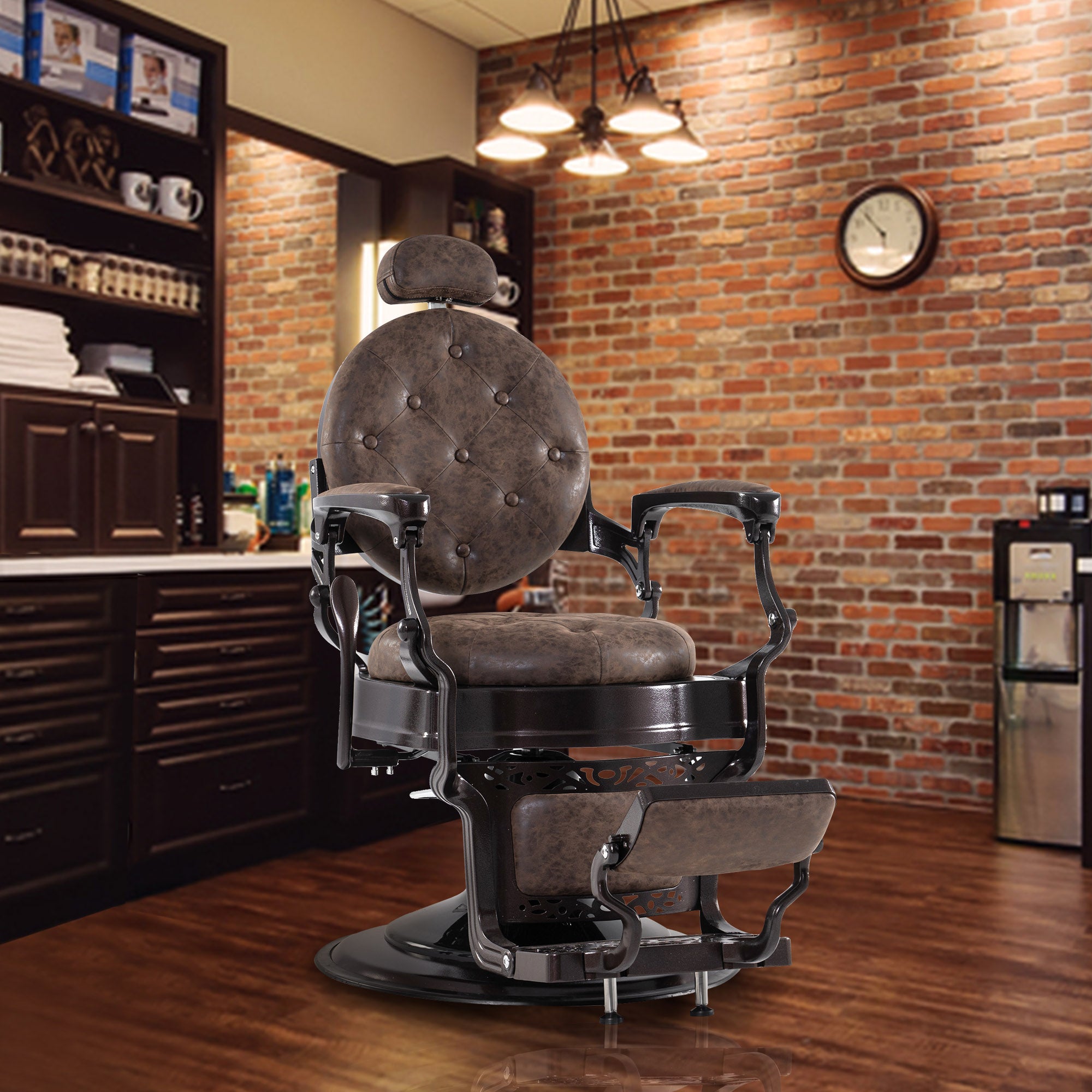 Fauteuil de coiffure Barberpub, style rétro/vintage, marron 3849DR