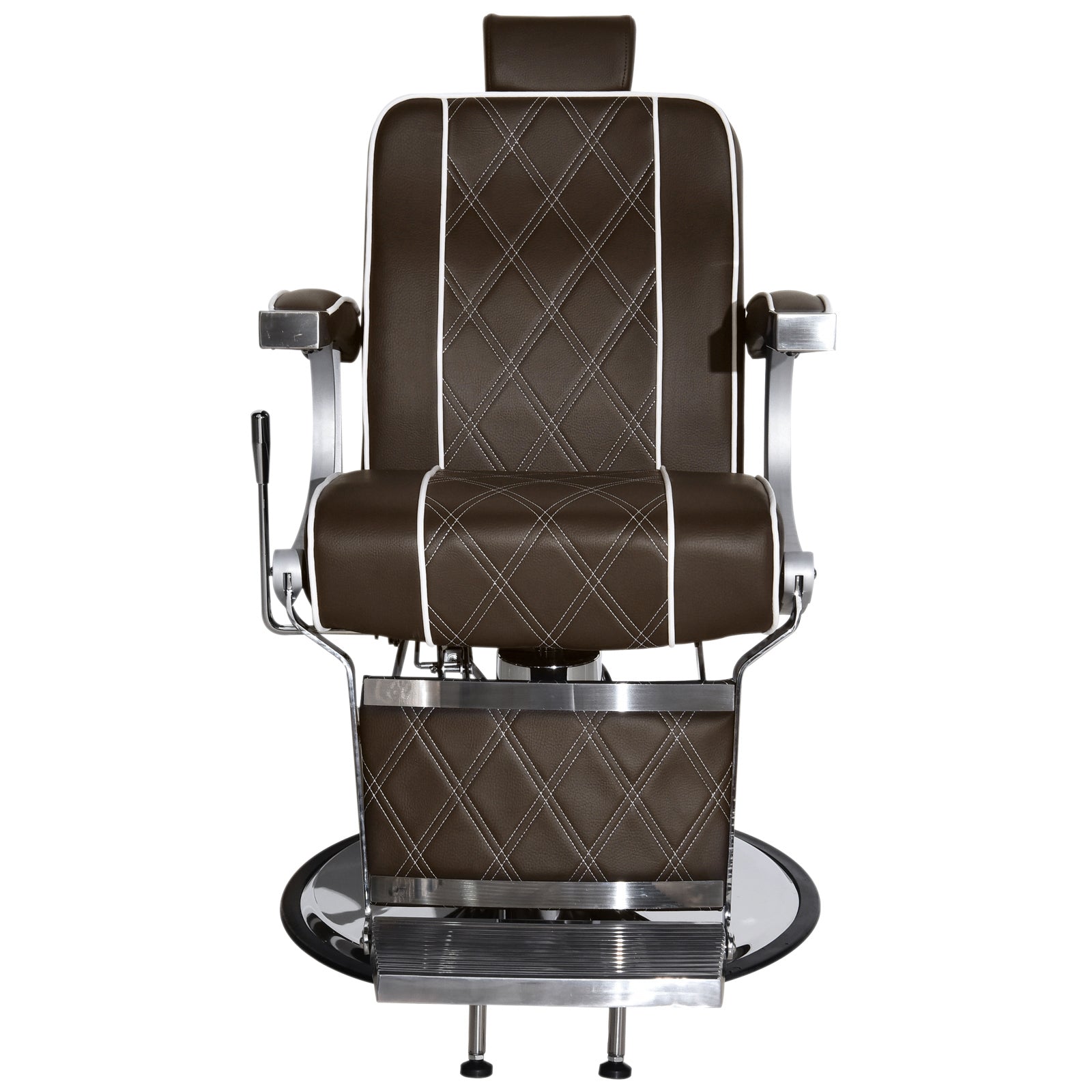Fauteuil de barbier hydraulique Barberpub 3810BR, fauteuil de barbier au style rétro/vintage, fauteuil opératoire équipement de coiffure salon SPA inclinable à 140°, simili cuir, 51 × 48 × 107 cm