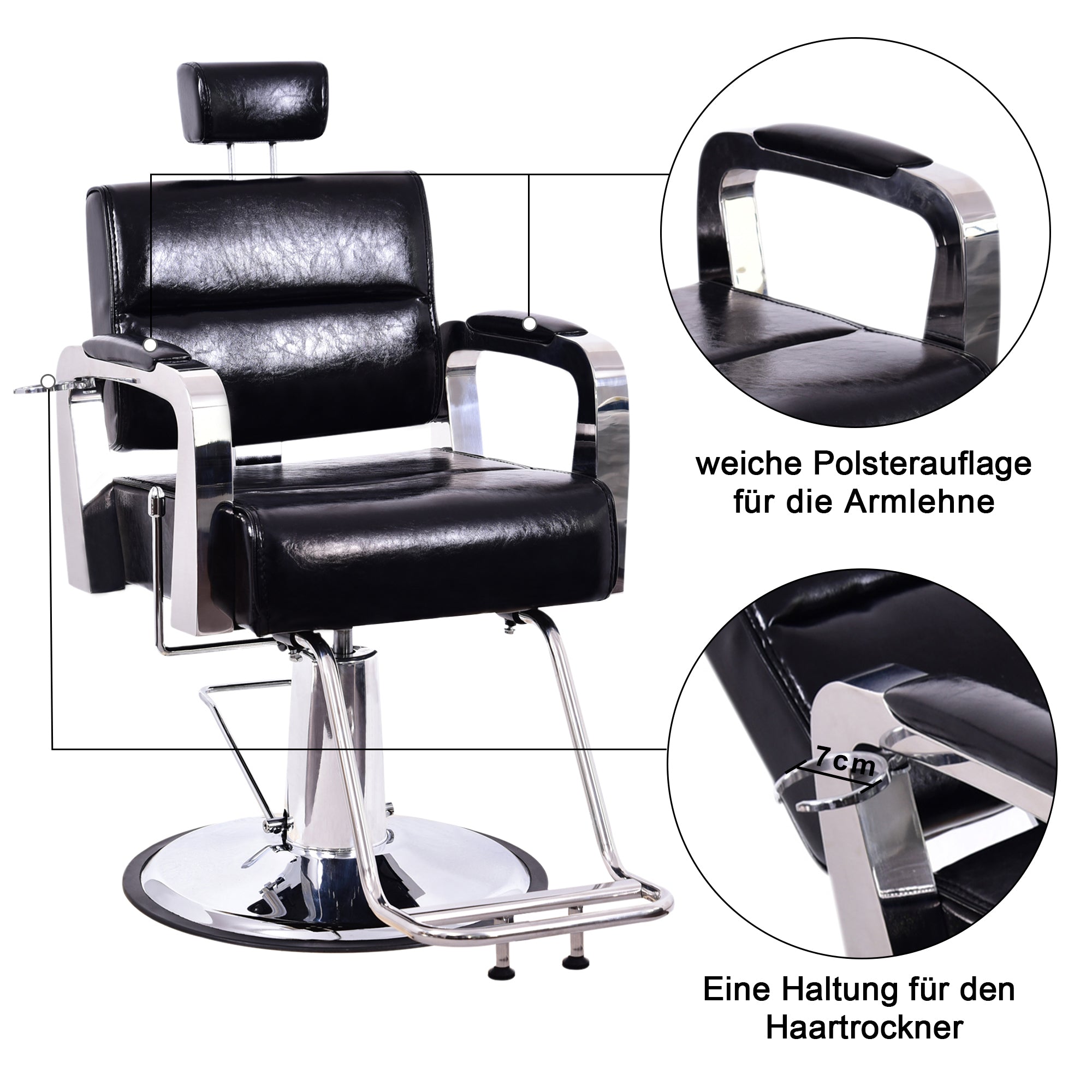 Chaise de coiffeur Barberpub, chaise de coiffure, chaise d'opération, équipement de coiffure 3127BK