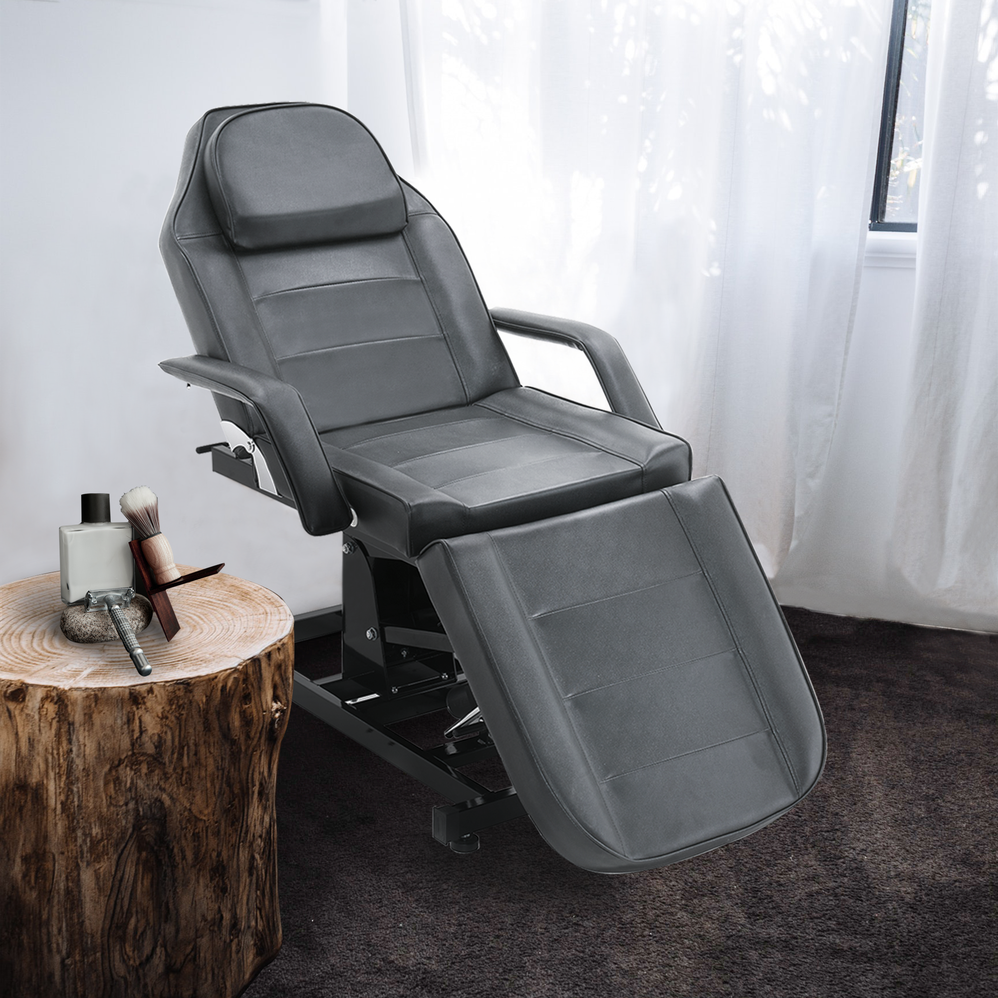 Table de massage électrique Barberpub, lit de tatouage, équipement de beauté pliable et réglable en hauteur, 0100 (noir/blanc)