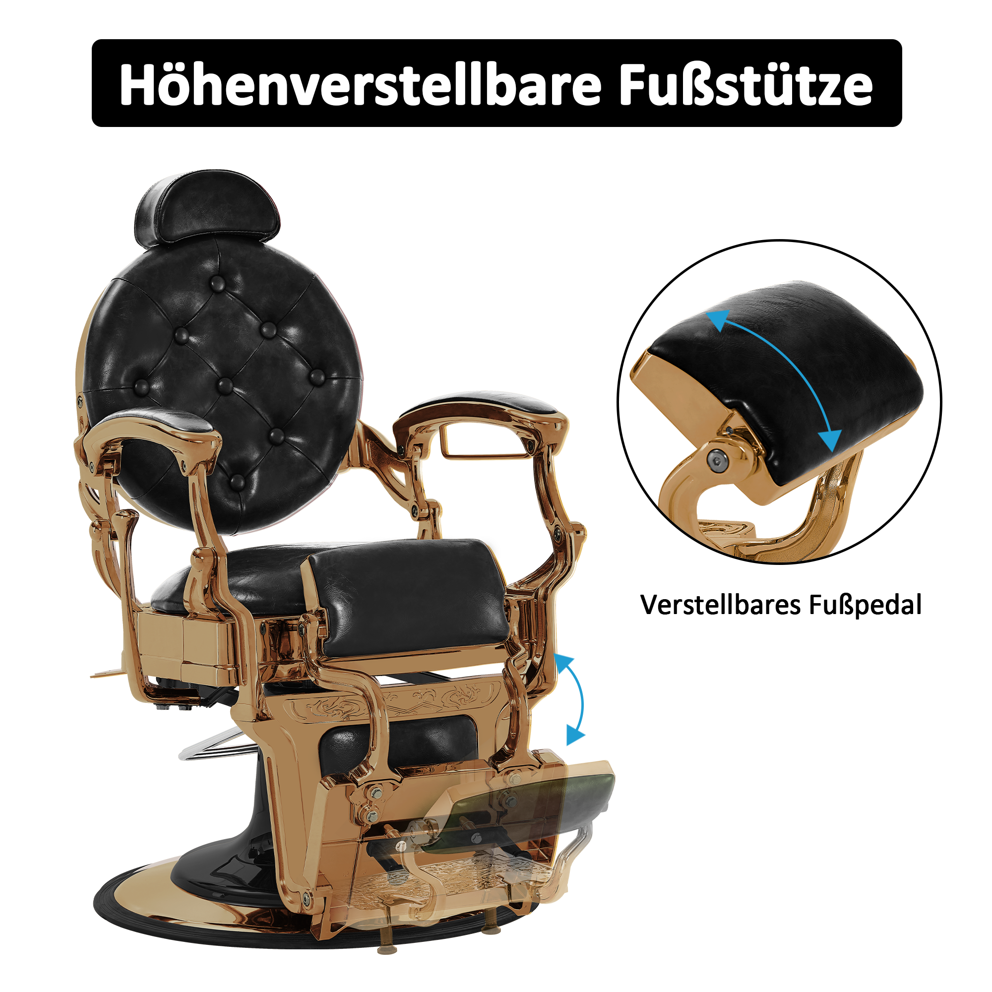Barberpub hairdressing chair hydraulic hairdressing chair 2933, with retro/vintage style, 360° rotatable, imitation leather, gold frame/rose gold frame, 113 × 68 × 109 cm