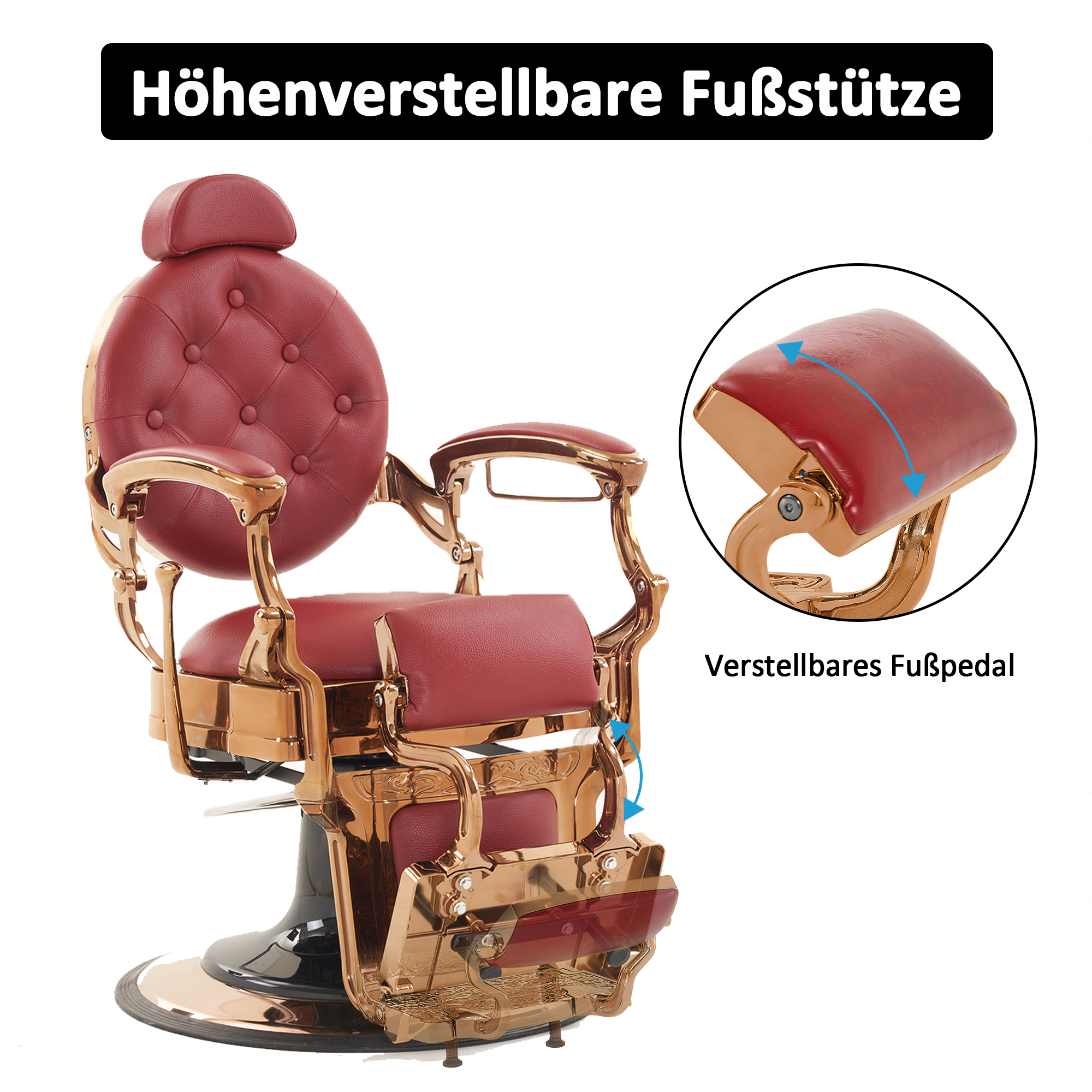 Barberpub hairdressing chair hydraulic hairdressing chair 2933, with retro/vintage style, 360° rotatable, imitation leather, gold frame/rose gold frame, 113 × 68 × 109 cm
