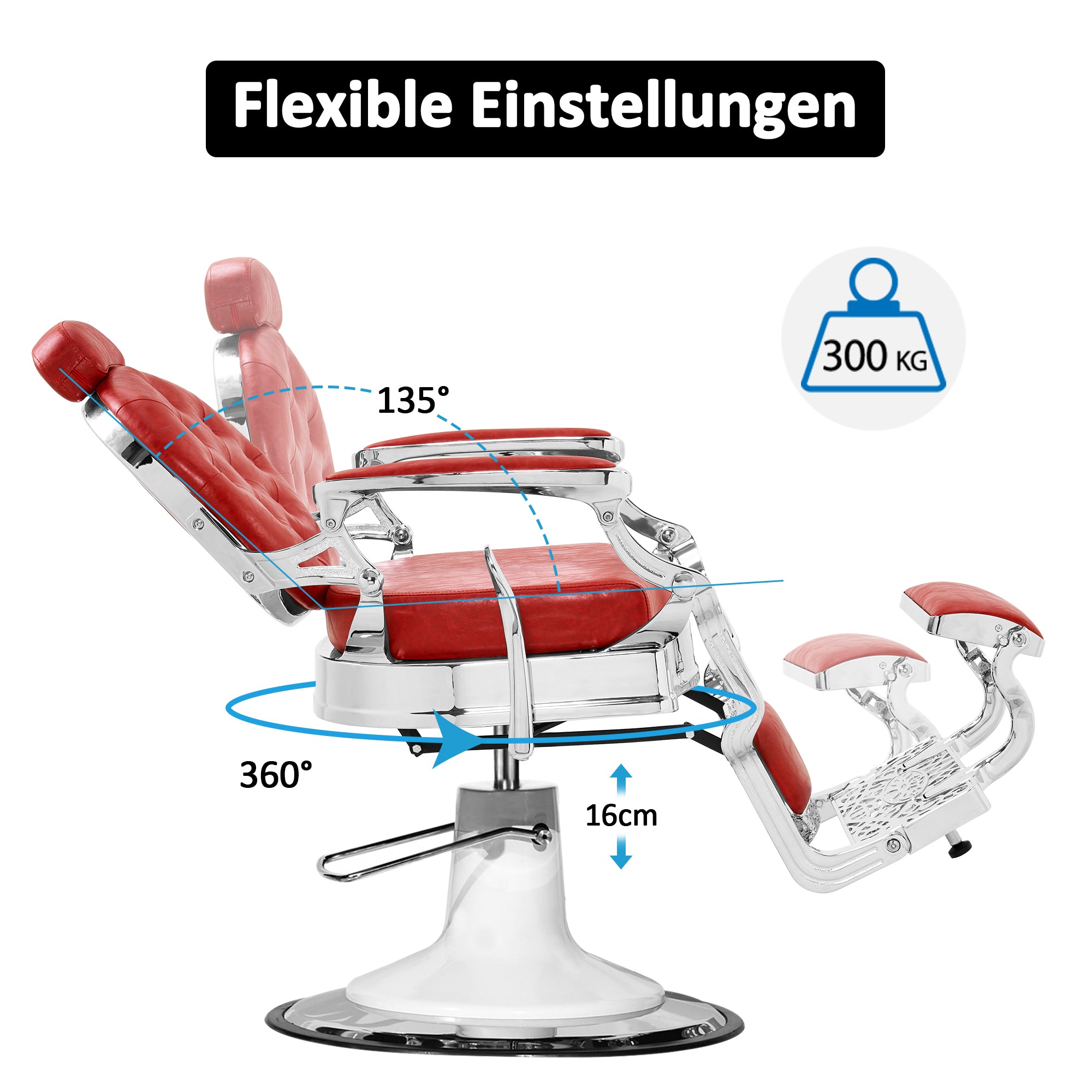 Barberpub hairdressing chair hydraulic hairdressing chair 3866/3860, with retro/vintage style, 360° rotatable, imitation leather, silver frame, 112 × 68 × 110 cm