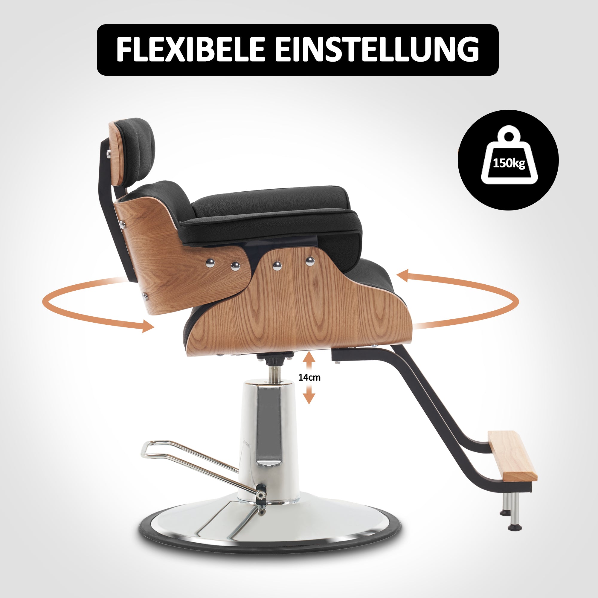Fauteuil de coiffure Barberpub avec appui-tête, fauteuil de coiffure réglable en hauteur pour hommes et femmes, équipement de coiffure chaise d'opération à domicile vintage rétro, simili cuir, 8261