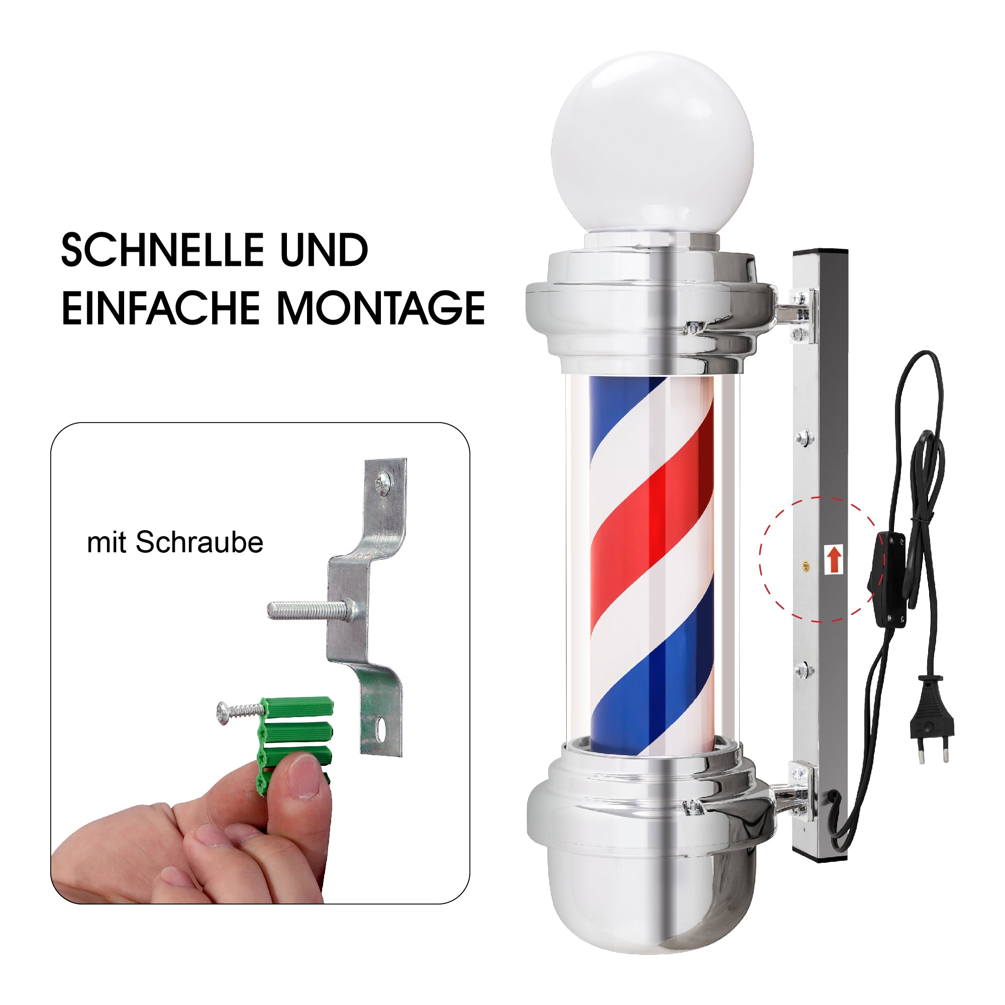 Barberpub Barber Pole with LED ball light Salon equipment rotatable Barbershop column L018B