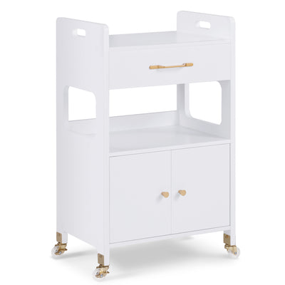 Barberpub Serving Cart with Wheels &amp; Drawers, Hairdressing Trolley White, Salon Trolley with 2 Shelves, Modern Work Cart for Bathroom Living Room, 35x48x80.5cm, 0055 