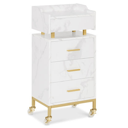 BarberPub Serving Cart with Wheels &amp; 4 Drawers, White Hairdressing Trolley, Salon Trolley with Storage, Modern Work Cart for Bathroom or Living Room, 30 x 40 x 86.5 cm, 0062