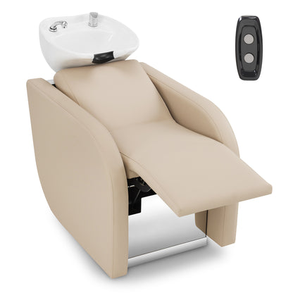 BarberPub Elektrische Friseurstuhl mit Waschbecken & Knetmassage, Elektrische Beinstütze, Friseurwaschbecken aus Keramik Verstellbar, Friseurwaschsessel für SPA Salon W8623