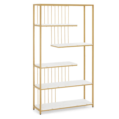 BarberPub Bücherregal, Standregal mit 5 Ebenen, Büroregal mit Metallrahmen, Regal für Büro, Wohnzimmer, Schlafzimmer, Küche, Nagelstudio, Marmor-Weiß Gold, 30x100x180cm, 5177