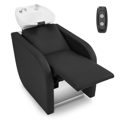 BarberPub Elektrische Friseurstuhl mit Waschbecken & Knetmassage, Elektrische Beinstütze, Friseurwaschbecken aus Keramik Verstellbar, Friseurwaschsessel für SPA Salon W8623