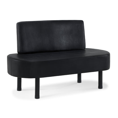 Banc BarberPub 3 places avec dossier, banc d'attente 130 cm pour salon de coiffure, banc rembourré avec dossier, banc de couloir noir, banc de salon, banc à chaussures L517 (noir/simili cuir)