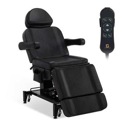 BarberPub Fauteuil Cosmétique Électrique avec 3 Moteurs & Roues, Table de Massage Pliable & Réglable en Hauteur de 16CM, Accoudoirs Rotatifs à 180°, Chaise de Tatouage pour Salon SPA 0754