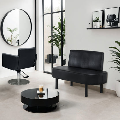 Banc BarberPub 3 places avec dossier, banc d'attente 130 cm pour salon de coiffure, banc rembourré avec dossier, banc de couloir noir, banc de salon, banc à chaussures L517 (noir/simili cuir)