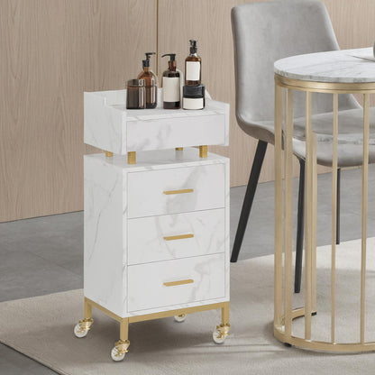 BarberPub Serving Cart with Wheels &amp; 4 Drawers, White Hairdressing Trolley, Salon Trolley with Storage, Modern Work Cart for Bathroom or Living Room, 30 x 40 x 86.5 cm, 0062