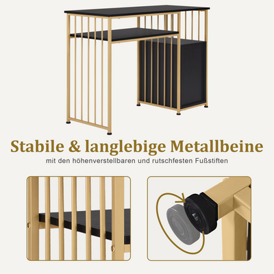 BarberPub Table de manucure avec 3 tiroirs & 2 étagères, table à ongles en bois et structure métallique, table de nail art pour salon de beauté, 45,5x109x81cm, 2407