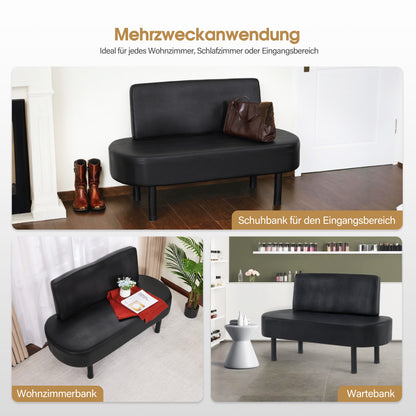 Banc BarberPub 3 places avec dossier, banc d'attente 130 cm pour salon de coiffure, banc rembourré avec dossier, banc de couloir noir, banc de salon, banc à chaussures L517 (noir/simili cuir)