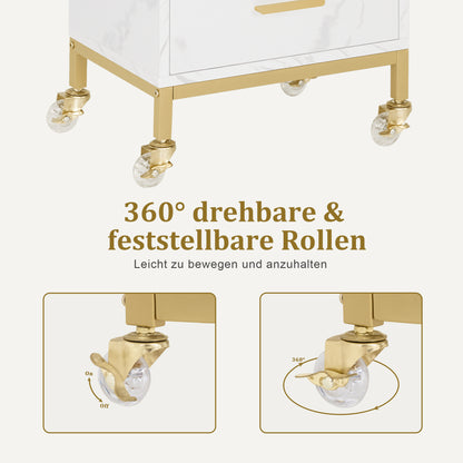 BarberPub Serving Cart with Wheels &amp; 4 Drawers, White Hairdressing Trolley, Salon Trolley with Storage, Modern Work Cart for Bathroom or Living Room, 30 x 40 x 86.5 cm, 0062