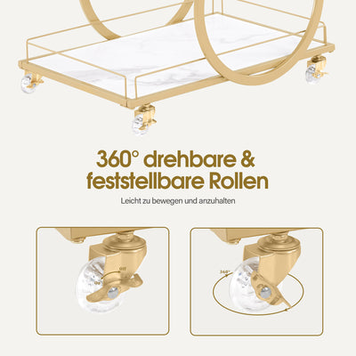 BarberPub carrello da servizio con ruote, carrello da cucina e bar in metallo bianco e oro, moderno carrello multiuso con 3 ripiani, per cucina, bagno, soggiorno e centro estetico, 65x43x70, 0074