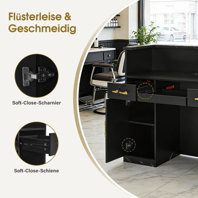 BarberPub Reception Desk with 2 Drawers & 2 Cabinets, Lockable Reception Table, Wooden Reception Counter, Reception Desk Cashier Counter for Hair Salon, 50x120x110cm, R9792 (Black-Gold)