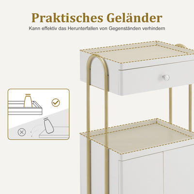 Carrello da barbiere BarberPub con ruote e cassetto, carrello da parrucchiere bianco e oro, trolley da salone con 2 ripiani e armadietto, moderno carrello da lavoro per bagno e soggiorno, 36x50x87 cm, 0086