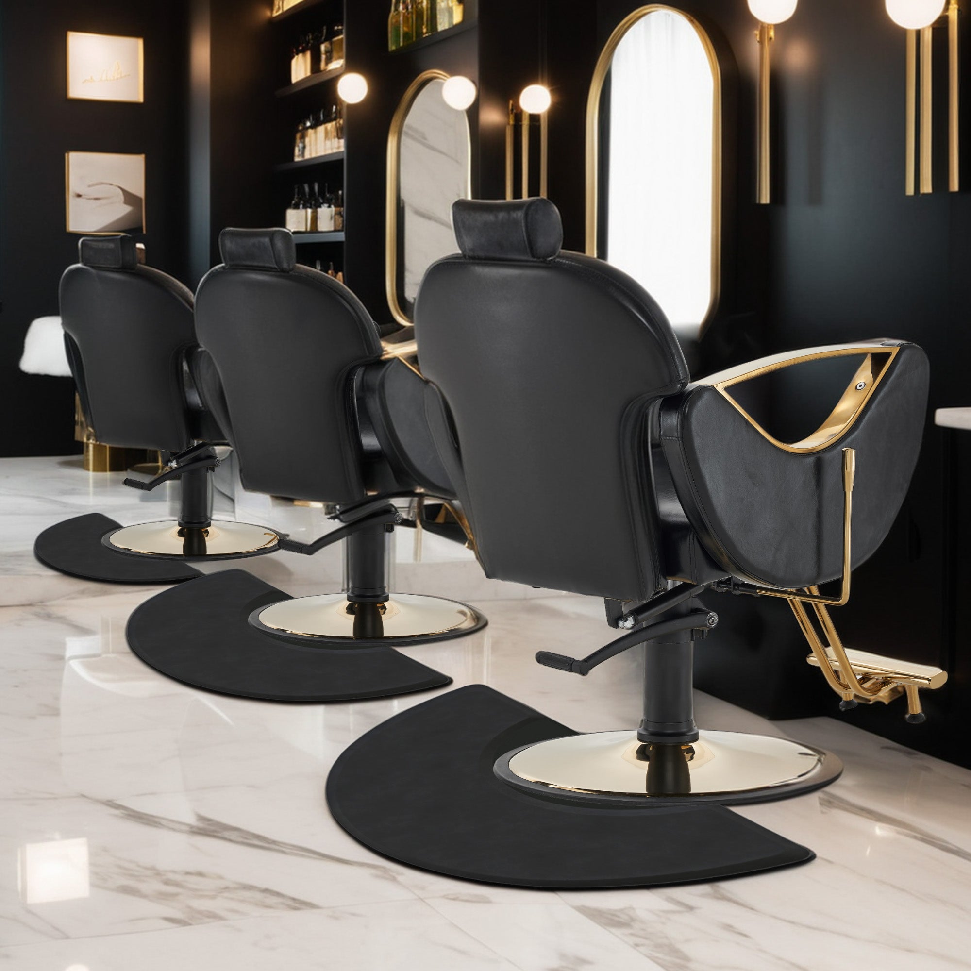 BarberPub Anti-Fatigue Mat for Hairdressers, Ergonomic Floor Mat Hairdressing Mat for Barbershop Salon, Hairdressing Supplies Semicircle 2 CM Thick, M122 (Black) 