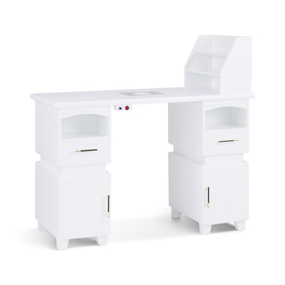 Barberpub Manicure Table with 2 Drawers, Nail Table with Extractor White, Wooden Nail Salon Table, 4 Cabinets, Shelf, 2 Vacuum Bags, Desk for Nail Studio, 55 x 120 x 112.5 cm, 2456