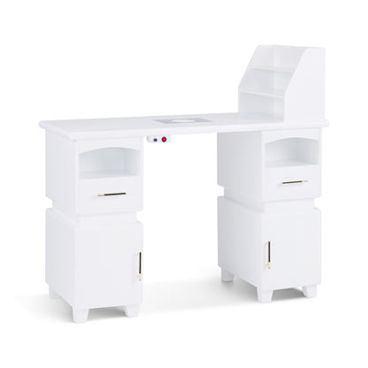 Table de manucure Barberpub avec 2 tiroirs, table à ongles avec extracteur blanc, table de salon de manucure en bois, 4 armoires, étagère, 2 sacs sous vide, bureau pour salon de manucure, 55 x 120 x 112,5 cm, 2456