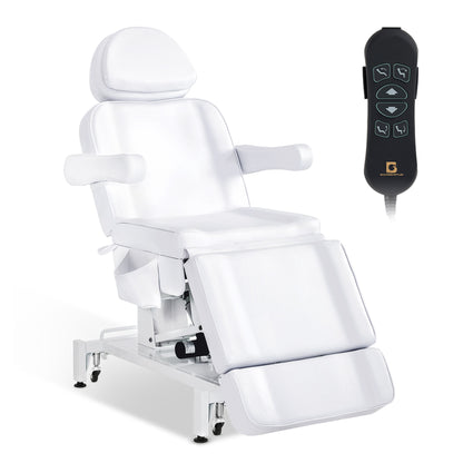 BarberPub Fauteuil Cosmétique Électrique avec 3 Moteurs & Roues, Table de Massage Pliable & Réglable en Hauteur de 16CM, Accoudoirs Rotatifs à 180°, Chaise de Tatouage pour Salon SPA 0754
