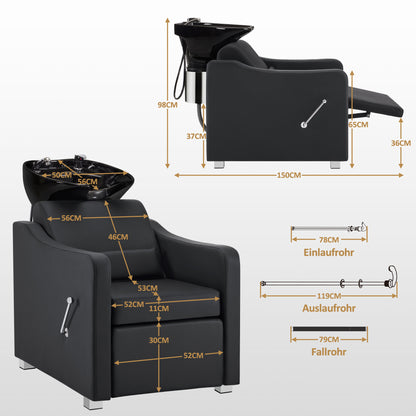BarberPub Barber Chair with Washbasin, Foldable Leg Rest, Adjustable Ceramic Barber Washbasin, Barber Wash Chair for SPA Salon, Barber Wash Station W8675