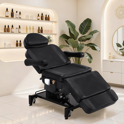 BarberPub Fauteuil Cosmétique Électrique avec 3 Moteurs & Roues, Table de Massage Pliable & Réglable en Hauteur de 16CM, Accoudoirs Rotatifs à 180°, Chaise de Tatouage pour Salon SPA 0754
