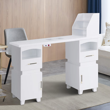 Table de manucure Barberpub avec 2 tiroirs, table à ongles avec extracteur blanc, table de salon de manucure en bois, 4 armoires, étagère, 2 sacs sous vide, bureau pour salon de manucure, 55 x 120 x 112,5 cm, 2456