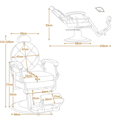 Barberpub sedia da barbiere e poltrona da parrucchiere idraulica 3866/3860, in stile retrò/vintage, girevole a 360°, in similpelle, con struttura argentata, 112 × 68 × 110 cm