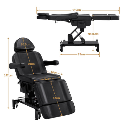 Lettino cosmetico elettrico BarberPub con 3 motori e rotelle, lettino da massaggio pieghevole e regolabile in altezza di 16 cm, braccioli girevoli a 180°, lettino per tatuaggi per centro benessere e salone 0754