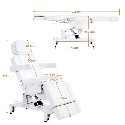 BarberPub Fauteuil Cosmétique Électrique avec 3 Moteurs & Roues, Table de Massage Pliable & Réglable en Hauteur de 16CM, Accoudoirs Rotatifs à 180°, Chaise de Tatouage pour Salon SPA 0754