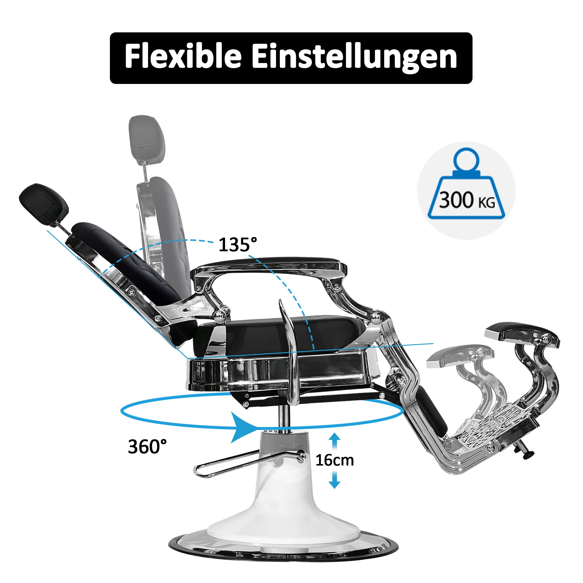 Barberpub Friseurstuhl hydraulische Friseursessel 3866/3860, mit Retro/ Vintage Stil, 360° drehbar, Kunstleder, Silberrahmen, 112 × 68 × 110 cm