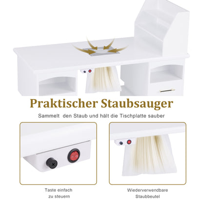 Table de manucure Barberpub avec 2 tiroirs, table à ongles avec extracteur blanc, table de salon de manucure en bois, 4 armoires, étagère, 2 sacs sous vide, bureau pour salon de manucure, 55 x 120 x 112,5 cm, 2456