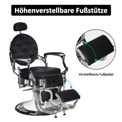 Barberpub hairdressing chair hydraulic hairdressing chair 3866/3860, with retro/vintage style, 360° rotatable, imitation leather, silver frame, 112 × 68 × 110 cm 