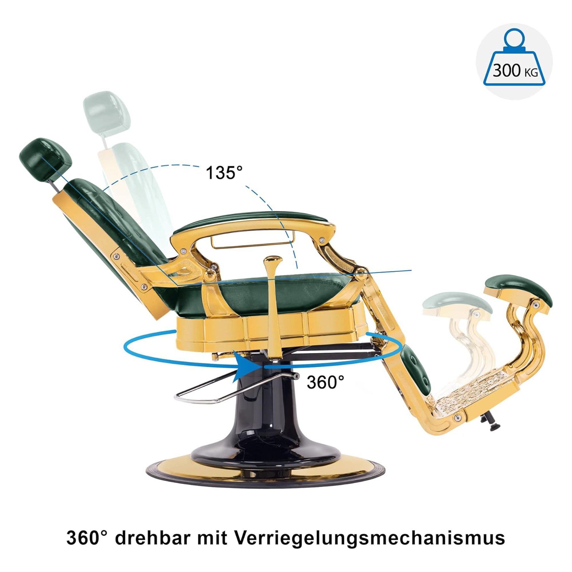Barberpub hairdressing chair hydraulic hairdressing chair 2933, with retro/vintage style, 360° rotatable, imitation leather, gold frame/rose gold frame, 113 × 68 × 109 cm