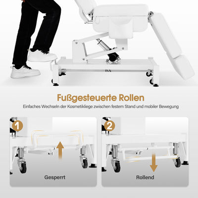 Lettino cosmetico elettrico BarberPub con 3 motori e rotelle, lettino da massaggio pieghevole e regolabile in altezza di 16 cm, braccioli girevoli a 180°, lettino per tatuaggi per centro benessere e salone 0754